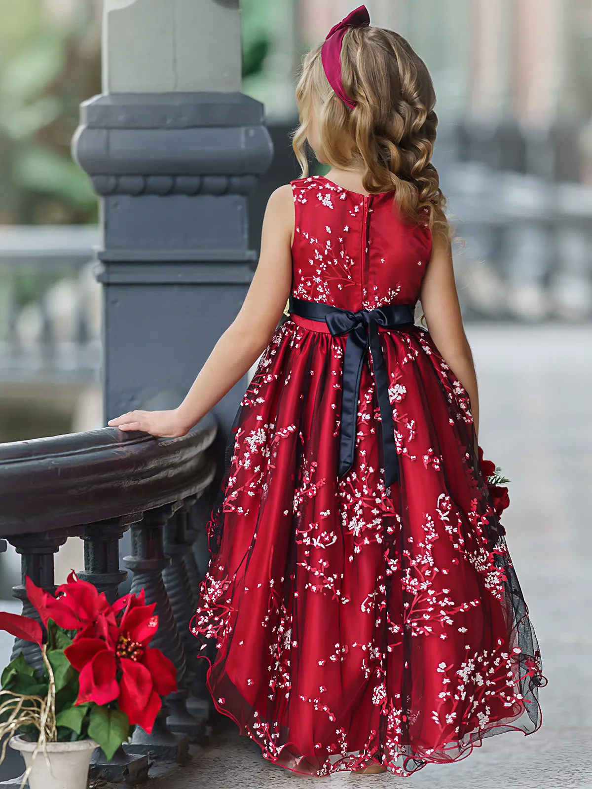 Winter Cherry Blossom Hi-Lo Holiday Dress