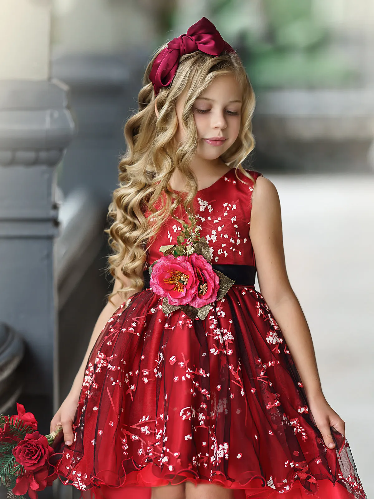 Winter Cherry Blossom Hi-Lo Holiday Dress