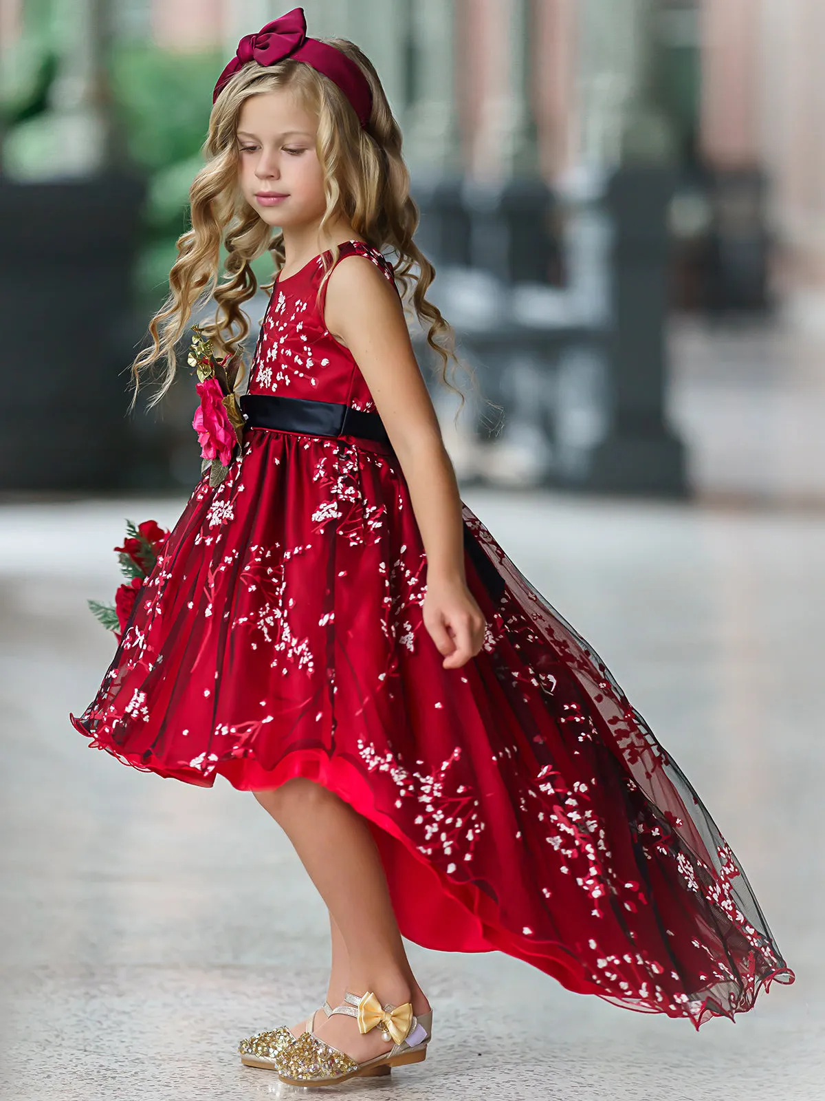 Winter Cherry Blossom Hi-Lo Holiday Dress