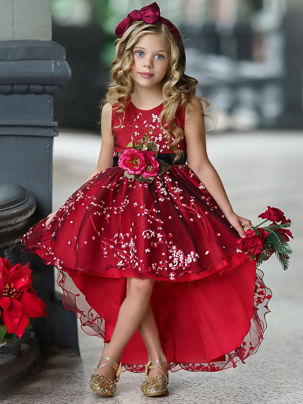 Winter Cherry Blossom Hi-Lo Holiday Dress