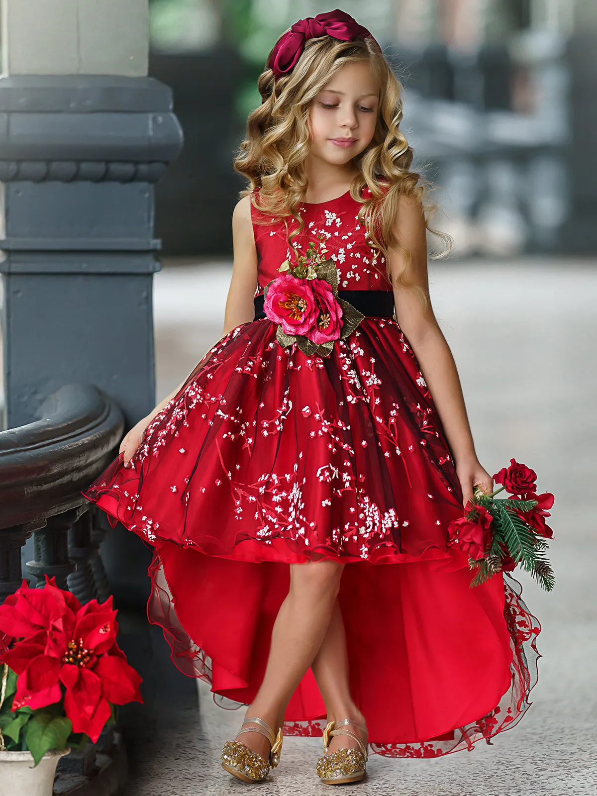 Winter Cherry Blossom Hi-Lo Holiday Dress