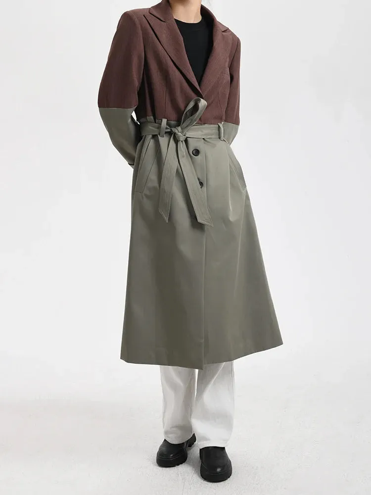 Women's Belted Blazer Brown and Gray Trench Coat