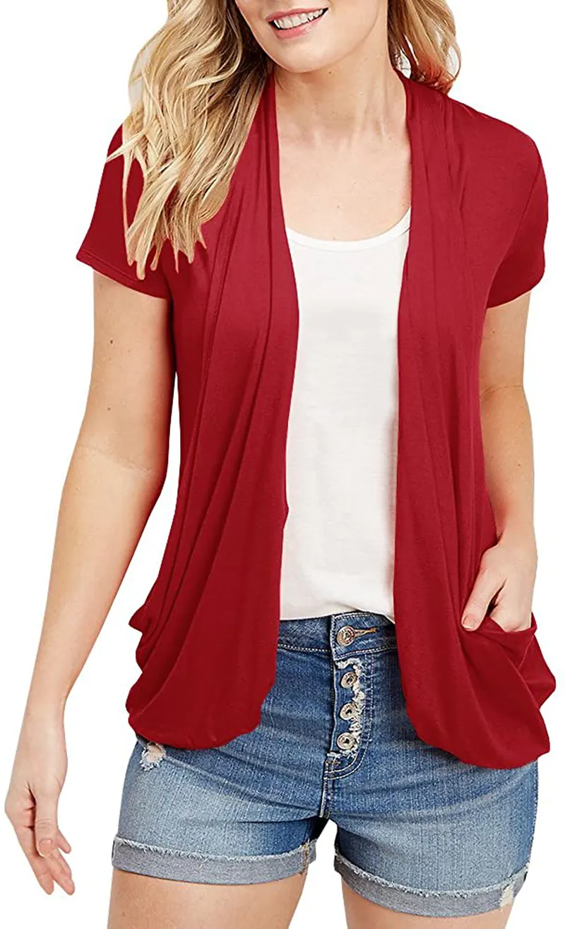 Women's Cardigans Short Sleeve Summer Lightweight Sheer Open Front Drape Sweater Tops