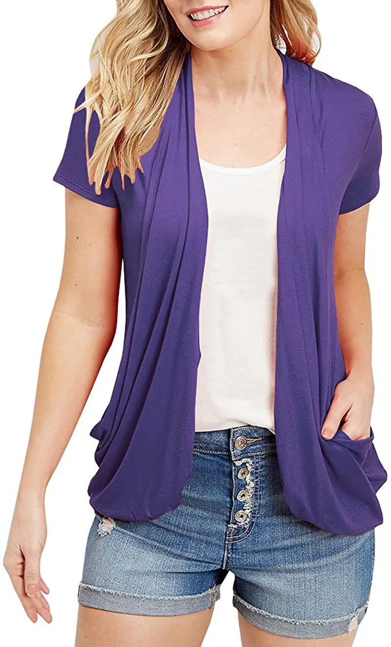 Women's Cardigans Short Sleeve Summer Lightweight Sheer Open Front Drape Sweater Tops