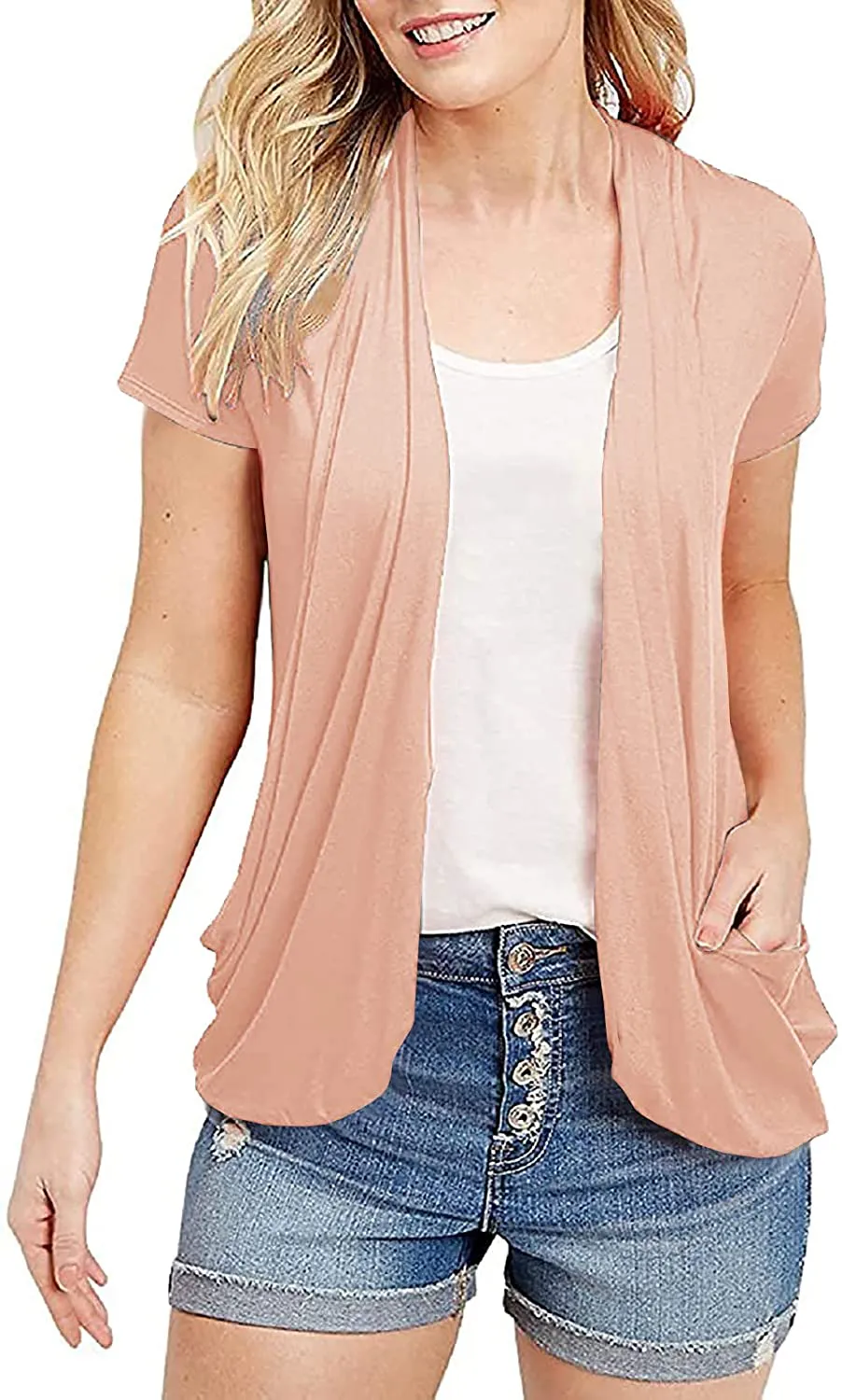 Women's Cardigans Short Sleeve Summer Lightweight Sheer Open Front Drape Sweater Tops