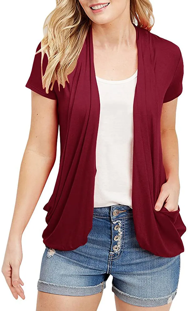 Women's Cardigans Short Sleeve Summer Lightweight Sheer Open Front Drape Sweater Tops