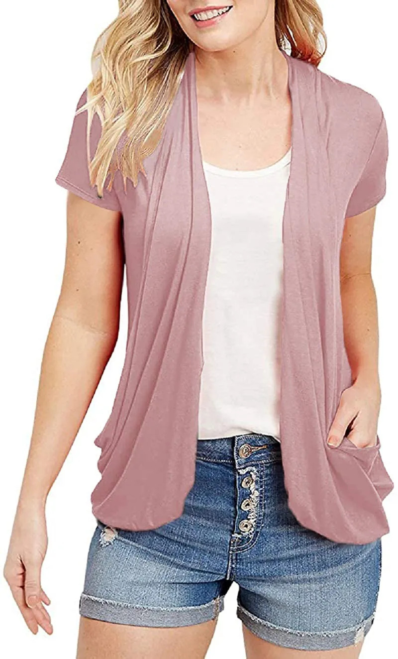 Women's Cardigans Short Sleeve Summer Lightweight Sheer Open Front Drape Sweater Tops