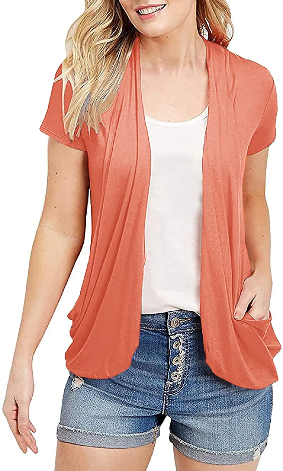 Women's Cardigans Short Sleeve Summer Lightweight Sheer Open Front Drape Sweater Tops