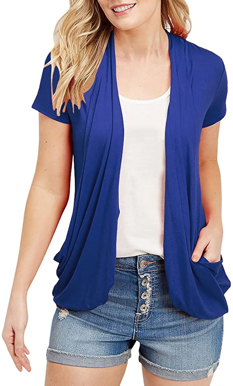 Women's Cardigans Short Sleeve Summer Lightweight Sheer Open Front Drape Sweater Tops