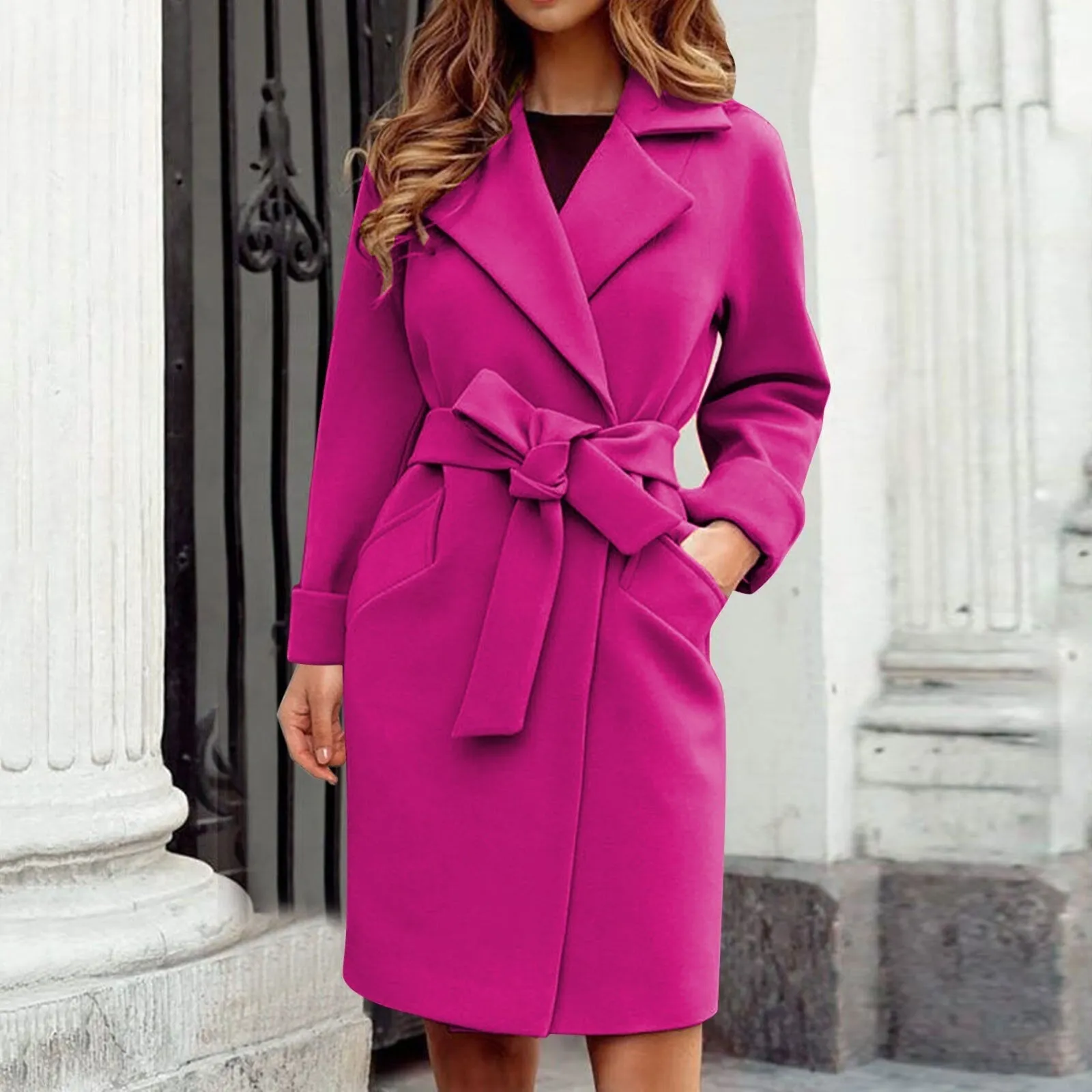 Women's Chic Notched Lapel Trench Coat with Belt | Ideal for Autumn/Winter