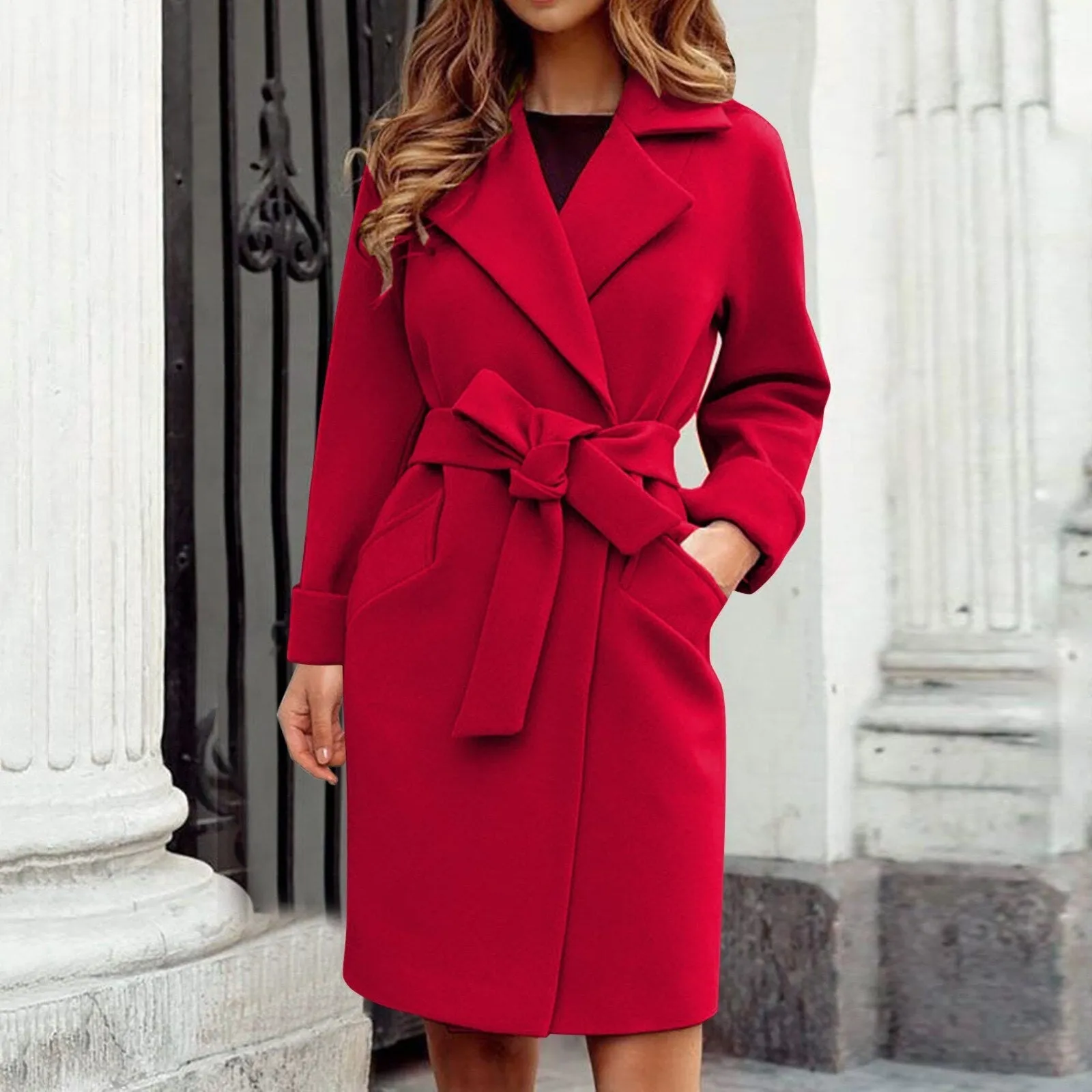 Women's Chic Notched Lapel Trench Coat with Belt | Ideal for Autumn/Winter