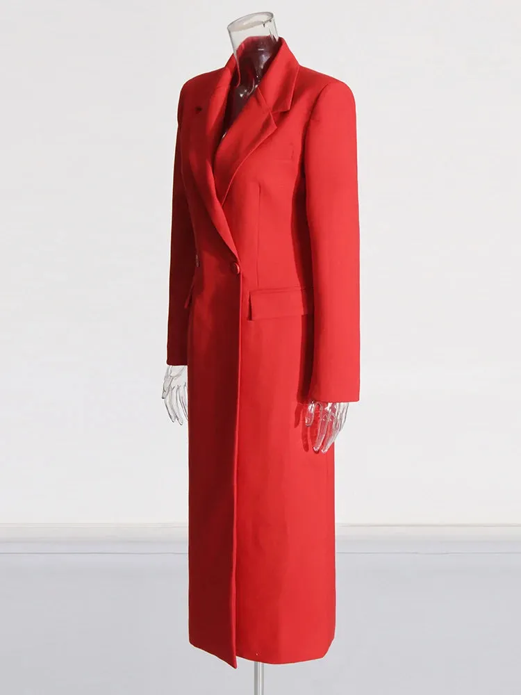 Women's Classic Red Tailored Long Coat