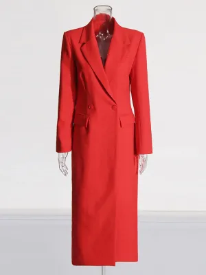 Women's Classic Red Tailored Long Coat