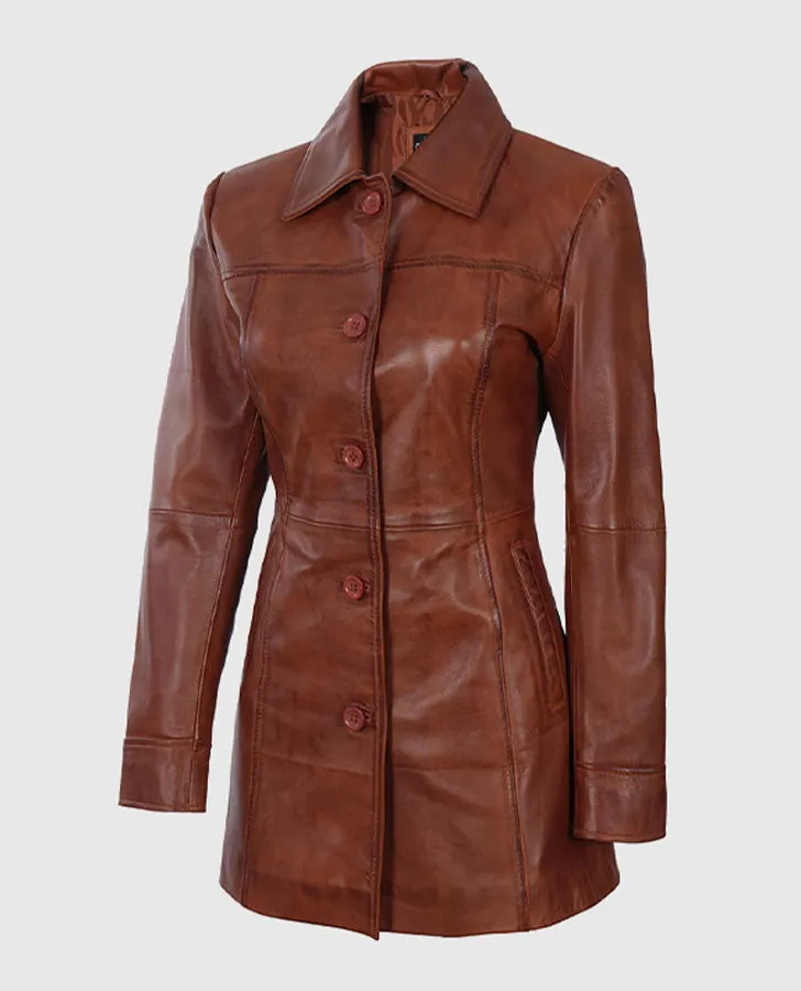 Women's Cognac Leather Coat