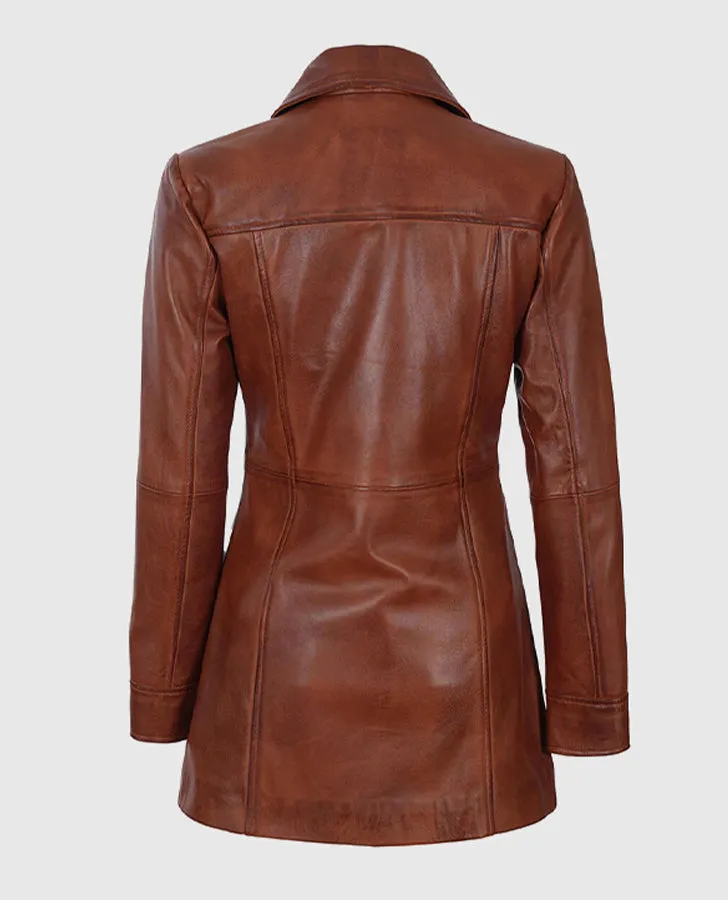 Women's Cognac Leather Coat