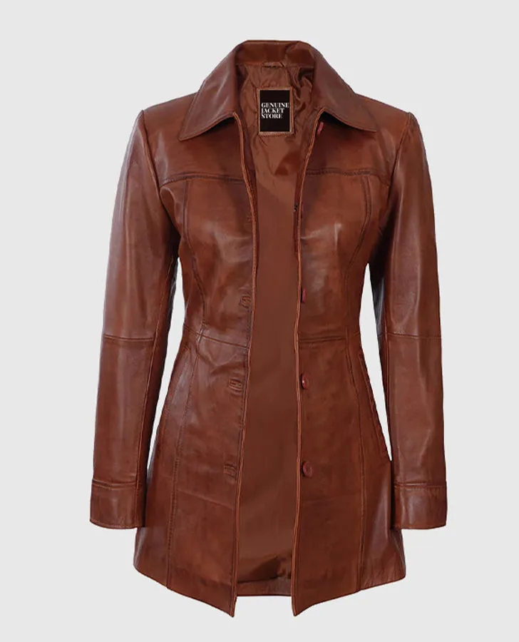 Women's Cognac Leather Coat