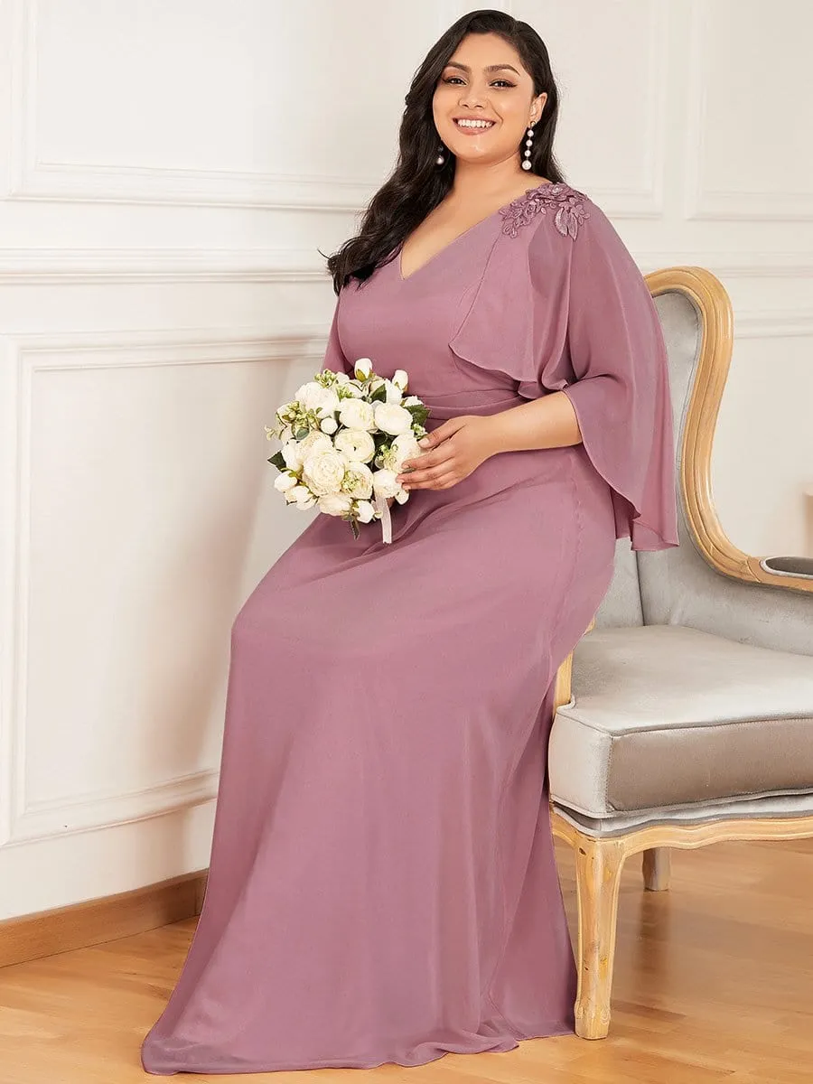 Women's Plus Size Floor Length Bridesmaid Dresses with Wraps