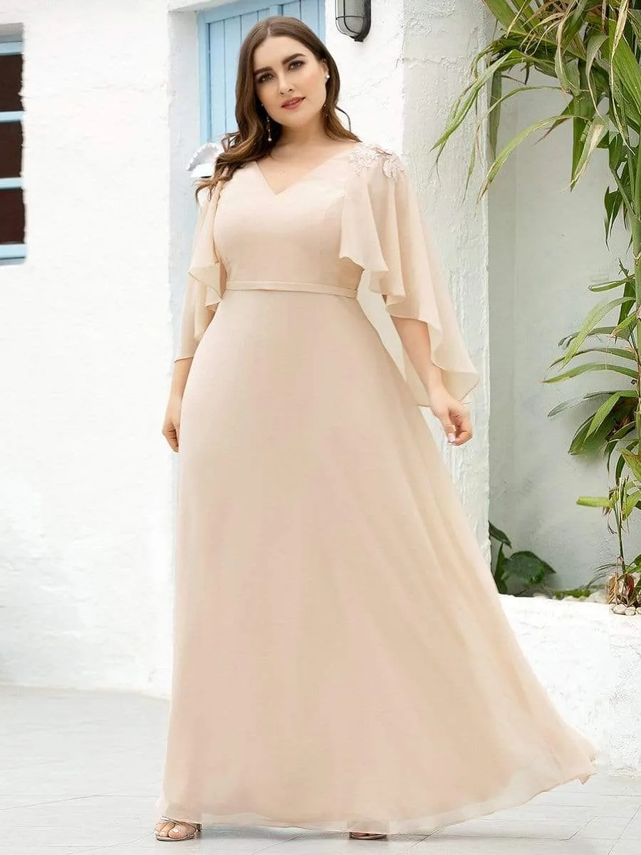 Women's Plus Size Floor Length Bridesmaid Dresses with Wraps