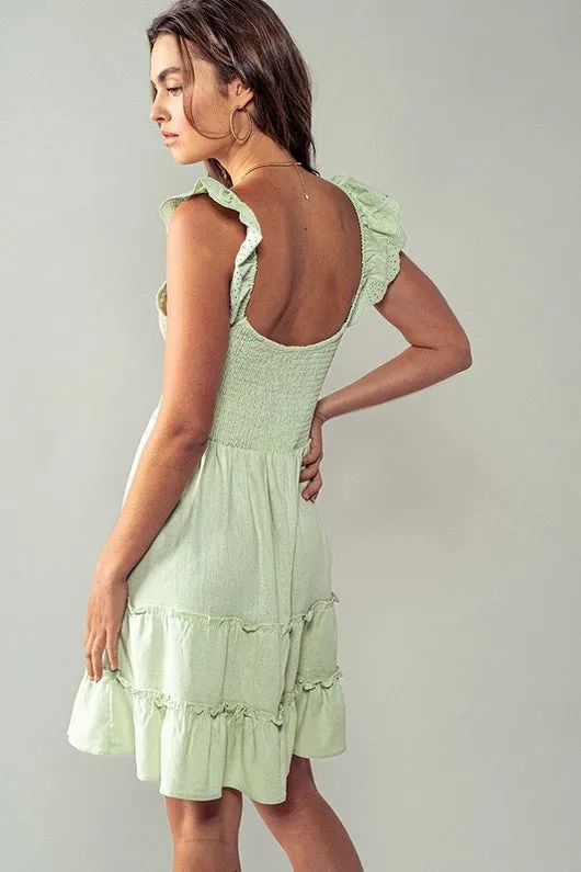 Women's Show Your Sweet Side Ruffled Dress in Aloe