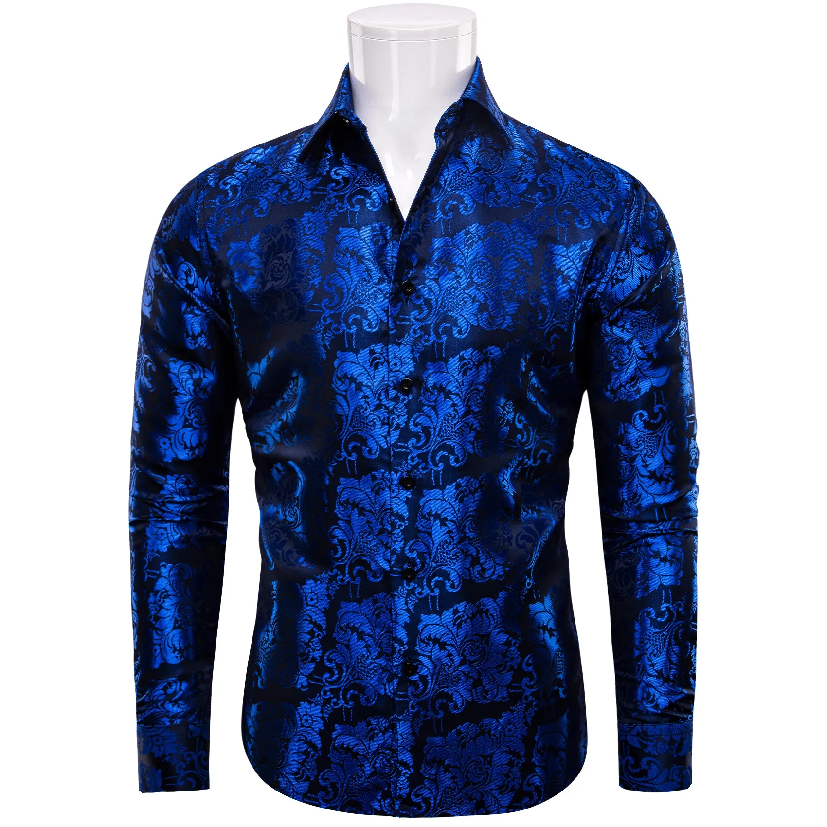 YourTies Blue Shirt Men's Klein Blue Black Floral Long Sleeve Shirt