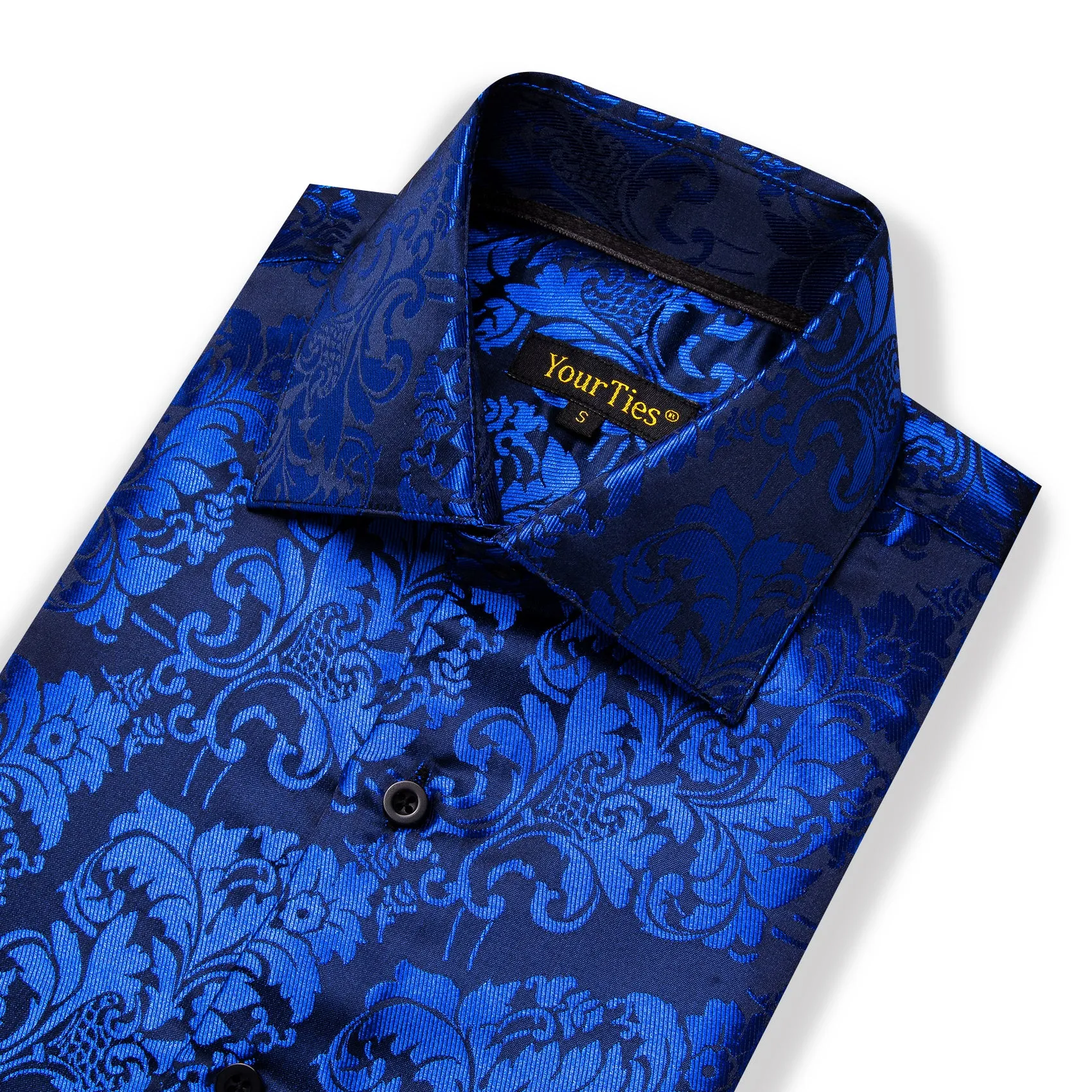 YourTies Blue Shirt Men's Klein Blue Black Floral Long Sleeve Shirt