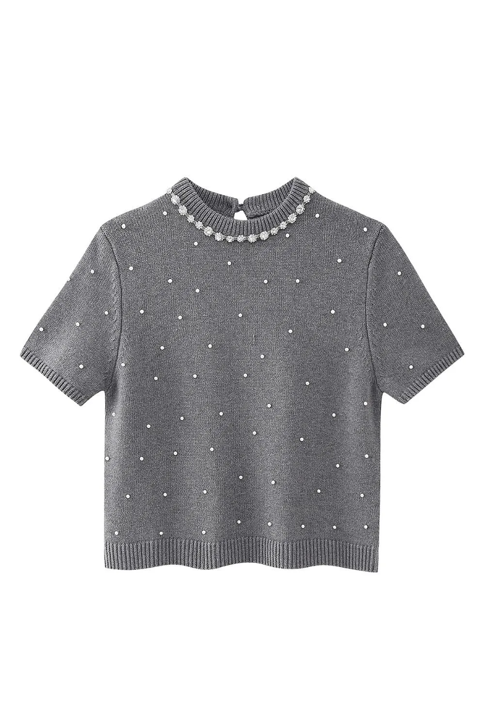 'Yuliana' Imitation Pearl-Embellished Short-Sleeve Knit Sweater